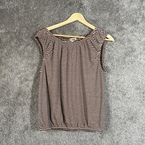 Madewell Womens Small Beige Striped Bubble Top Sleeveless Linen Blend Blouse